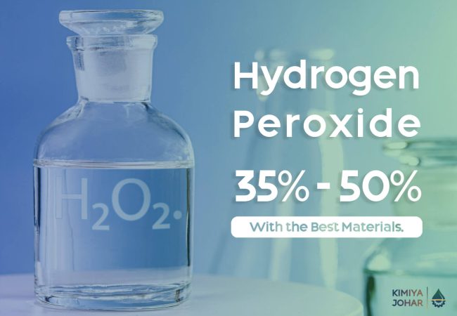 Hydrogen Peroxide 35% and 50% Products from Kimiyajohar.com: Images of our hydrogen peroxide products with concentrations of 35% and 50% The images showcase the product packaging and labels, emphasizing their chemical composition and various applications.